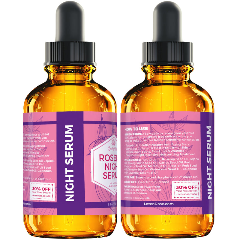 [Australia] - Rosehip Oil Night Serum by Leven Rose, 100% Pure Organic Natural Skin Renewal Brightening Complexion Anti Inflammatory Anti Aging 1 oz 
