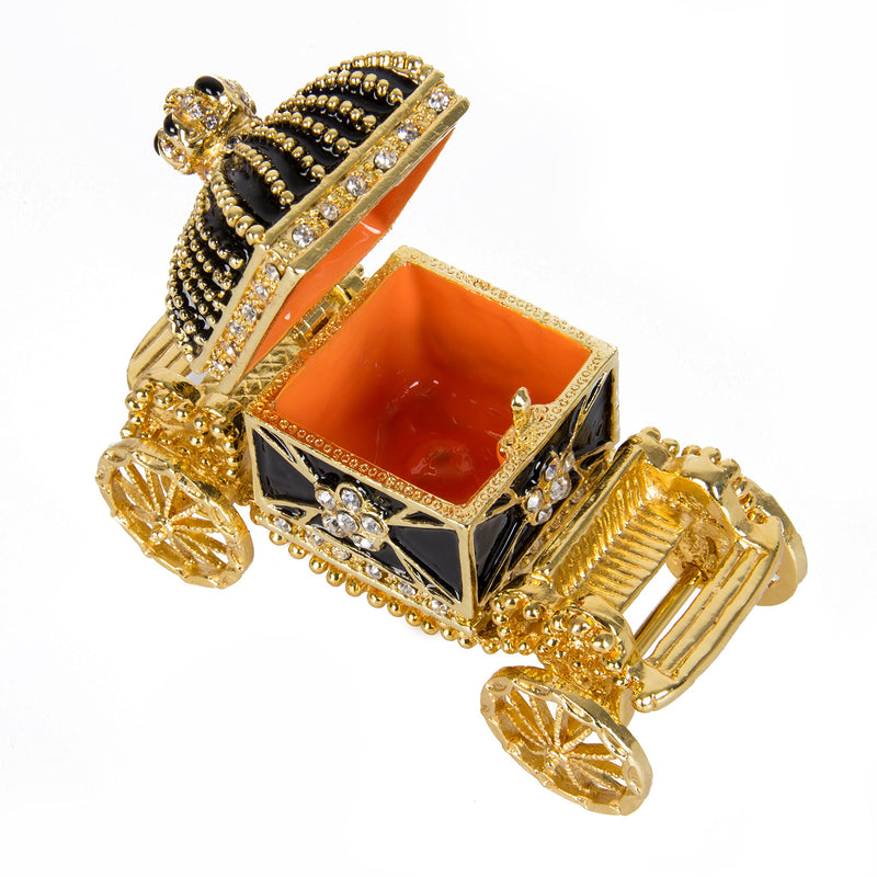 [Australia] - QIFU Hand Painted Enameled Royal Carriage Hinged Jewelry Trinket Box, Unique Gift Home Decor(Gold) Black 