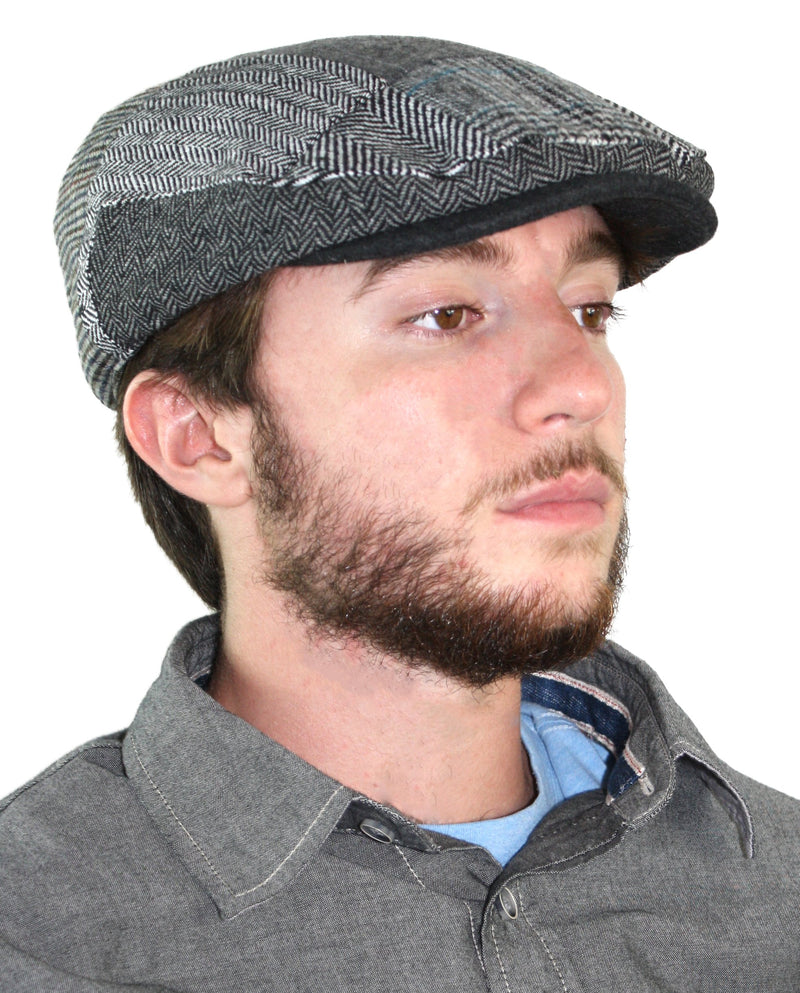 [Australia] - Ted & Jack - Tweed Patchwork Newsboy Driving Cap with Quilted Lining Small-Medium Gray Patchwork Sm/Med 