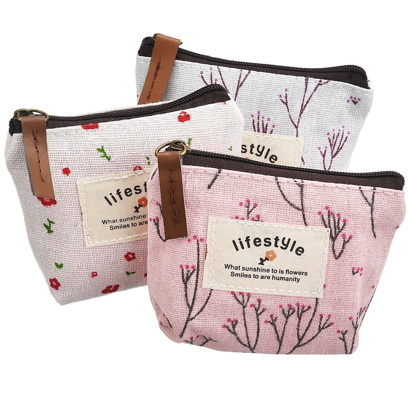 [Australia] - TecUnite 6 Pieces Pencil Bag Pen Case Flower Floral Canvas Pencil Pen Case Multi-functional Cosmetic Makeup Bag Set Coin Purse 