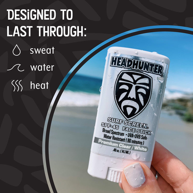 [Australia] - Headhunter Sunscreen Face Stick SPF 45, Waterproof Surf Sunblock for Waterman, Water-Resistant Facial Sunscreen for Ultra-Sport Protection and Solar Defense (80 min), Clear White (2 pack) 2 pack 