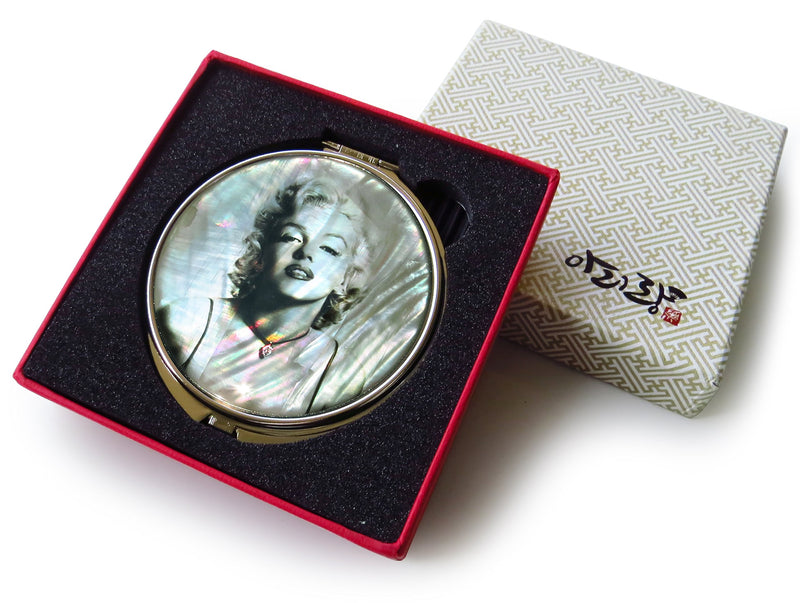 [Australia] - MADDesign Marilyn Monroe Makeup Mirror Mother of Pearl Metal Dual Compact Folding Magnify Gray Grey 