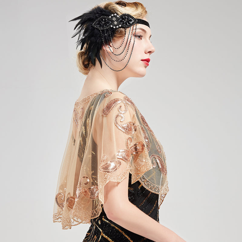 [Australia] - BABEYOND 1920s Flapper Headband 20s Great Gatsby Headpiece Black Feather Headband 1920s Flapper Gatsby Hair Accessories (Black) 