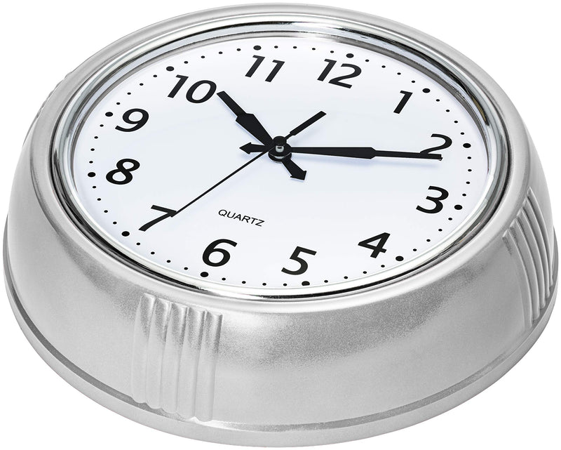 [Australia] - Bernhard Products Retro Wall Clock 9.5 Inch Silver Kitchen 50's Vintage Design Round Silent Non Ticking Quality Quartz Battery Operated for Home/Office/Kitchen/Living Room/School Classroom 