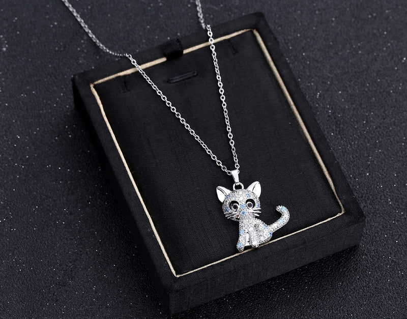 [Australia] - SXNK7 Cat Necklace Silver Tone Sparkly Rainbow Crystal Cat Necklace Cat Pendant Necklace Jewelry for Women Teen Girls Kids Cat Lover Gifts (color new2) 