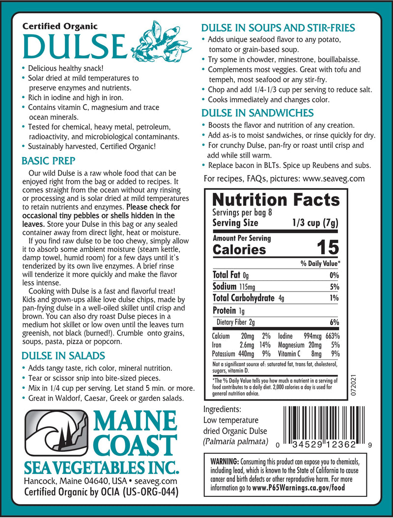 [Australia] - Dulse Whole Leaf 2 oz Bag - Wild Atlantic - Organic Dulse Leaf 