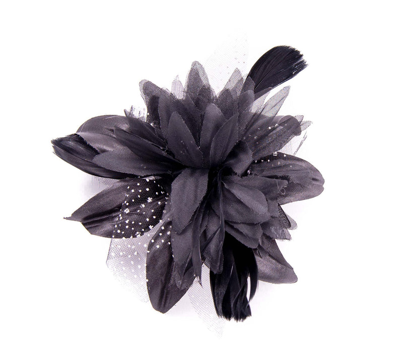 [Australia] - Feather Comb Fascinator for Women Wedding Ascot Races Christening Hair Piece (Black) Black 