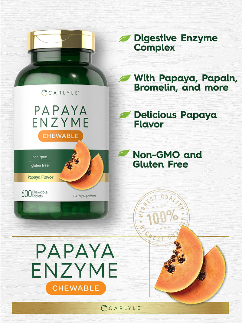 [Australia] - Papaya Enzyme Chewable Tablets | 600 Count | Vegetarian, Non-GMO, Gluten Free Formula | Papaya Flavor | by Carlyle 