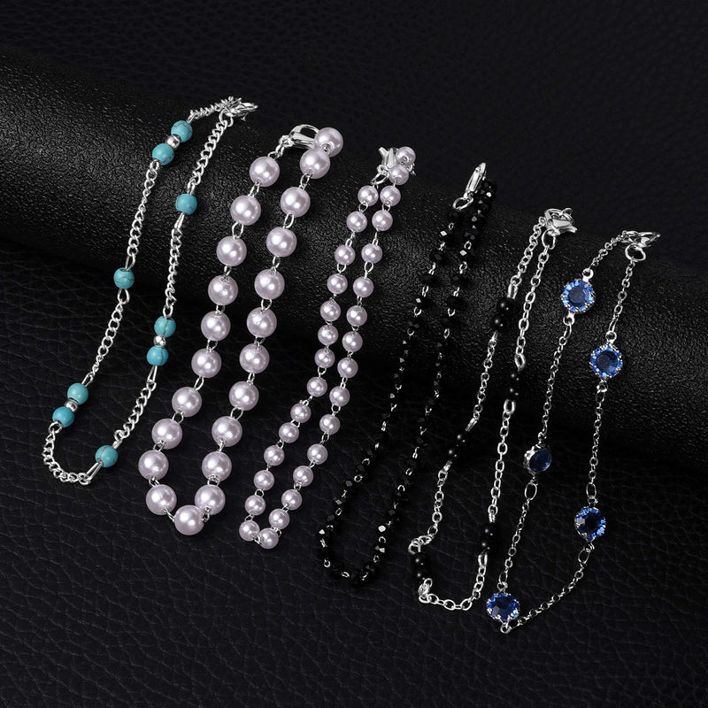 [Australia] - Softones 12Pcs Boho Silver Gold Small Beads Ankle Bracelets for Women Crystal Pearl Anklets Set for Girls Adjustable Chain Beach Foot Jewelry Silver Anklets 