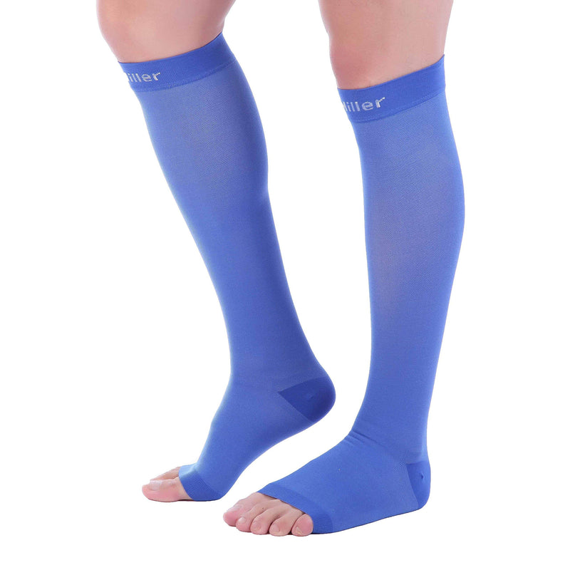 [Australia] - Doc Miller Open Toe Compression Socks 1 Pair 15-20 mmHg Firm Support Blue X-Large Tall 