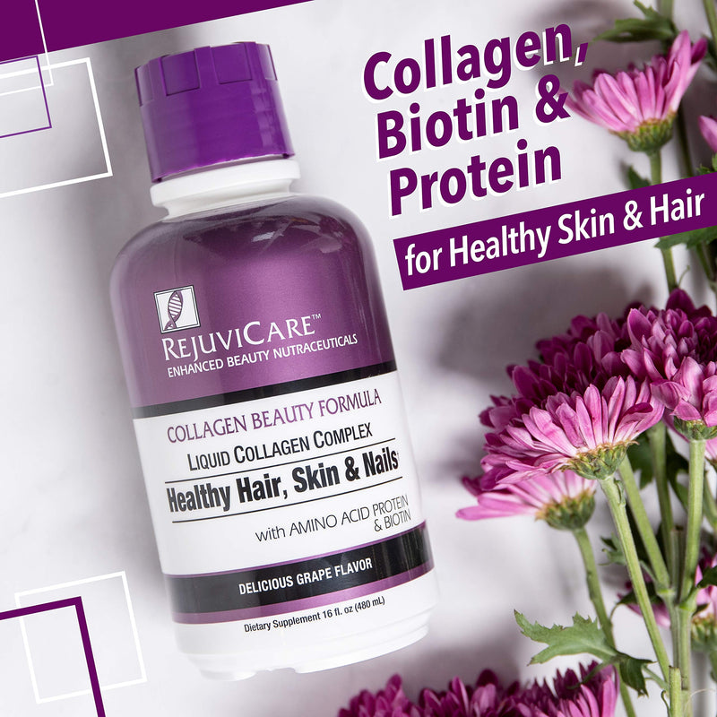 [Australia] - Rejuvicare Liquid Collagen Beauty Formula with Amino Acids, Protein and Biotin, Delicious Grape Flavor, Purple 16 oz ,32 servings 16 Fl Oz (Pack of 1) 