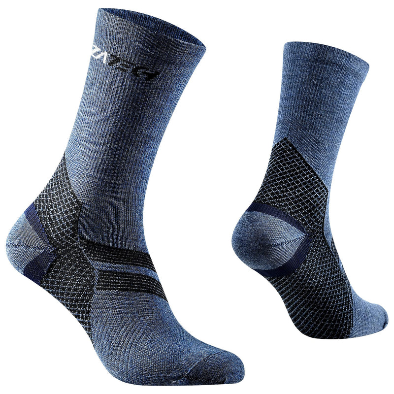 [Australia] - ZaTech Merino Plantar Fasciitis Relief Sock, Light Micro Crew Compression Socks Denim Blue/Black Medium 