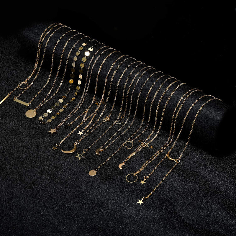 [Australia] - Honsny 25 Pieces Layered Choker Necklaces for Women Gold Multilayer Necklaces Set Adjustable Dainty Moon Star Coin Bar Pearl Pendant Necklaces Jewelry for Valentine’s Day Birthday Gifts Style-A 