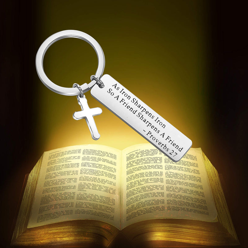 [Australia] - MAOFAED Christian Jewelry Best Friend Keychain As Iron Sharpens Iron So A Friend Sharpens A Friend Bible Verse Keychain Gift for Friend 