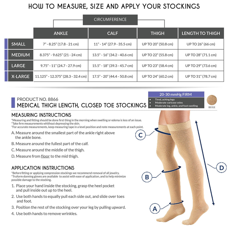 [Australia] - Truform 20-30 mmHg Compression Stockings for Men and Women, Thigh High Length, Closed Toe, Beige, Medium 