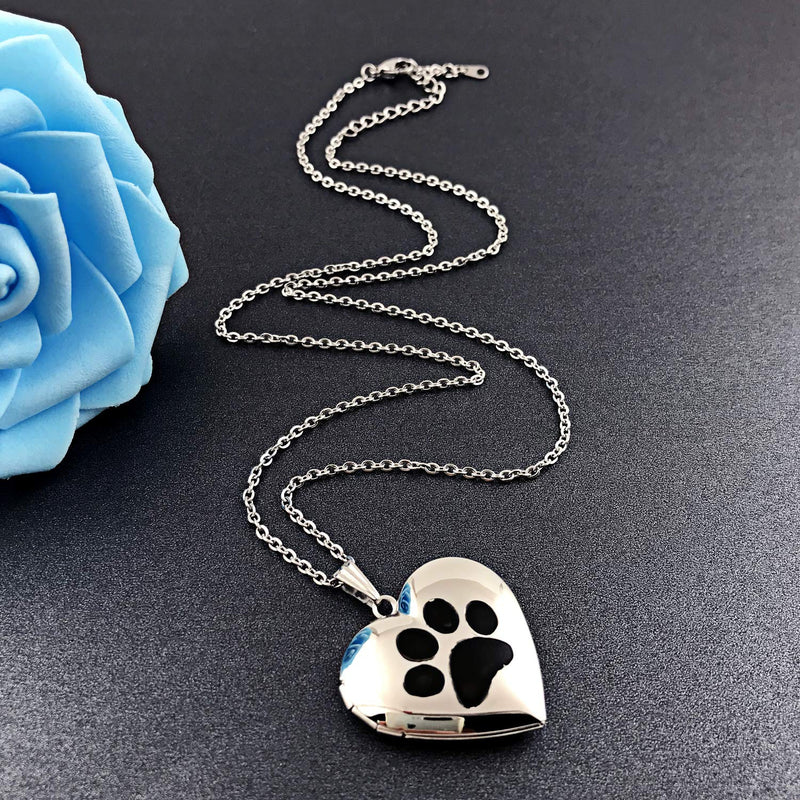 [Australia] - Dog Paw Locket Necklace that Holds Pictures Love Heart Photo Locket Crystals Necklace Pendant Birthday Gifts Dog Paw 