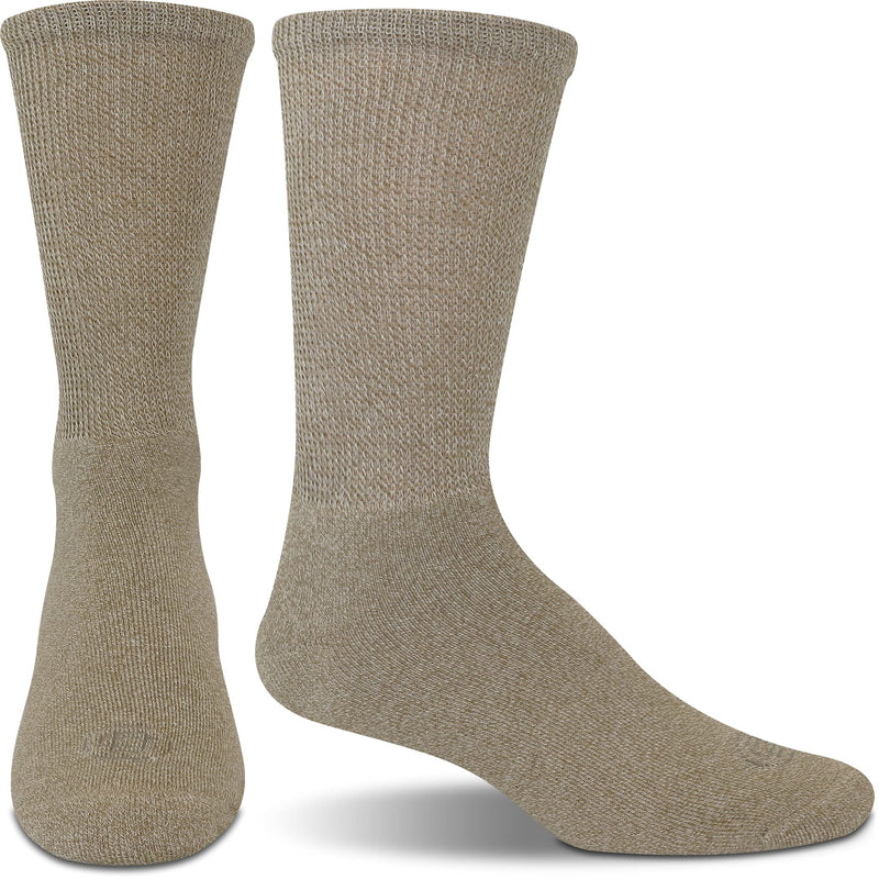 [Australia] - Doctor's Choice Diabetic Socks for Men, Seamless Crew Socks with Non-Binding Top, 4-Pairs, Large 10-13 & X-Large 13-15 Tan/Crew Large (4 Pair) 
