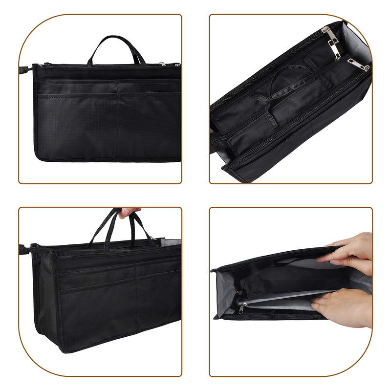 [Australia] - Vercord Patterned Purse Handbag Tote Pocketbook Bag Organizer Insert with Zipper Handle for Women Medium Black 