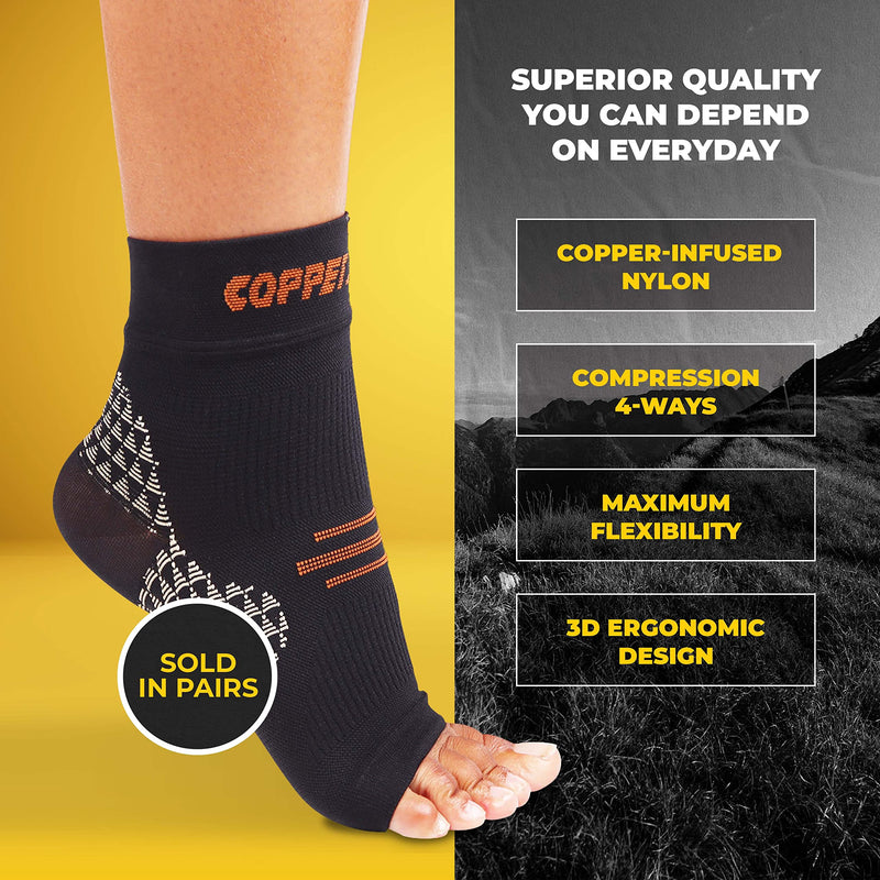 [Australia] - Foot Compression Sleeve - Plantar Fasciitis Socks for Arch Support, Achilles Tendonitis, and Foot Pain Relief - Toeless Socks For Everyday & Night Use - Copper-Infused Nylon by CopperJoint (Large) Large 