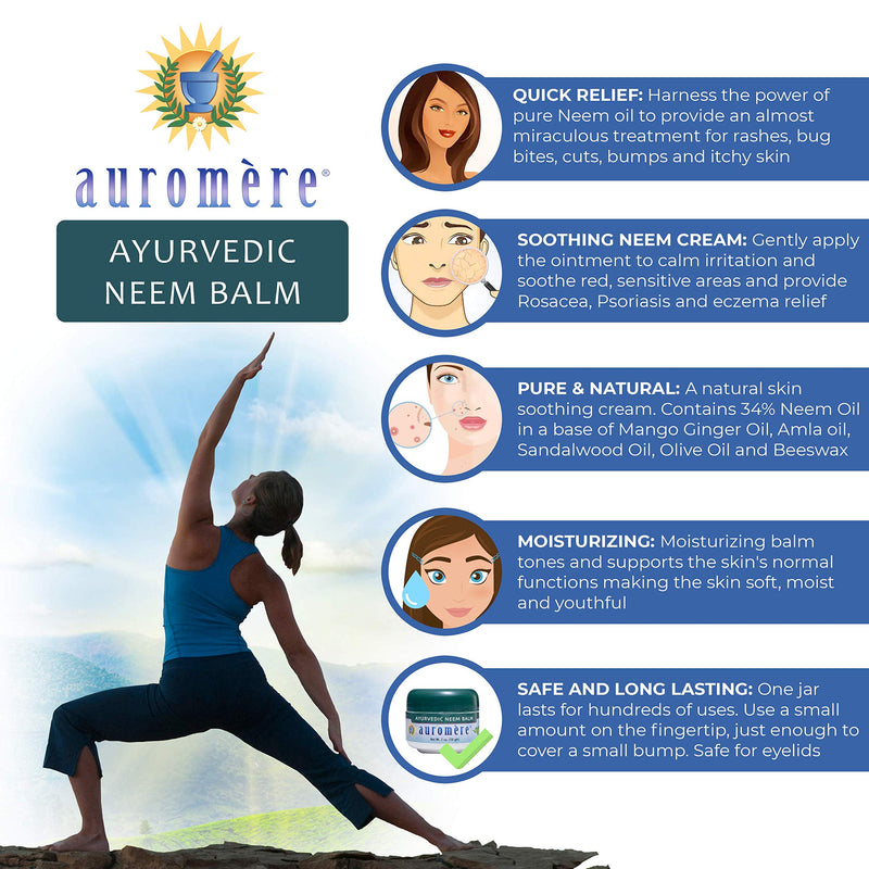 [Australia] - Auromere Ayurvedic Neem Balm - All Natural Rosacea, Eczema And Psoriasis Cream for Face and Body - Contains 34% Neem Oil for Skin - Soothes Dry, Itchy or Sensitive Skin and Reduce Redness - 2oz 