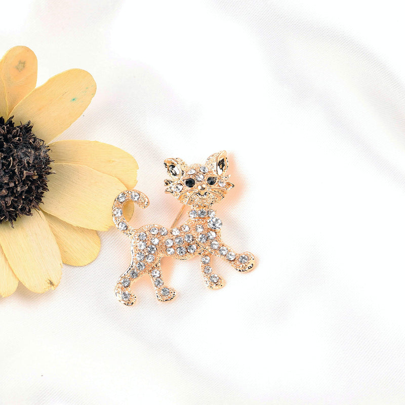 [Australia] - FEELMEM Crystal Rhinestone Cat Brooch Pin Rose Gold Shining Brooches for Women Girls Wedding/Banquet/Birthday Party 