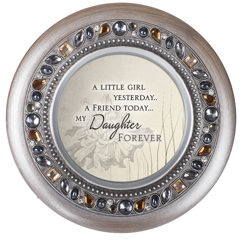 [Australia] - Cottage Garden Friend Today Daughter Forever Brushed Silver Round Jeweled Music Box Plays Tune Wonderful World 