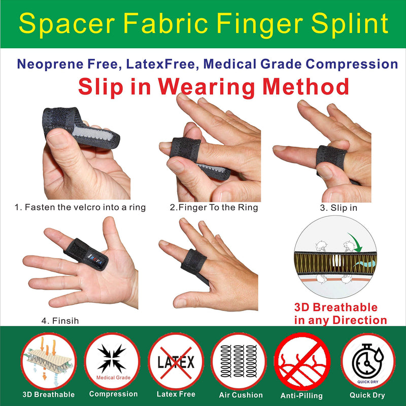 [Australia] - IRUFA, FS-OS-11, 3D Breathable Fabric Finger Splint, Stabilizer Brace Wrap Support for Trigger Broken, Curved Bent Mallet Locking Finger, Dislocation, Straightener, , Pain Relief Black, One PCS 
