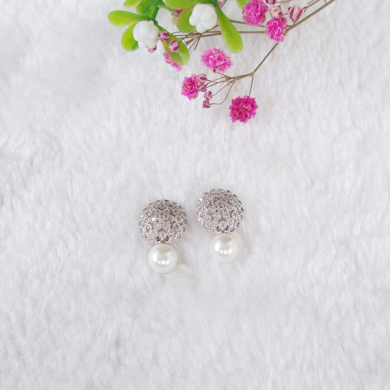 [Australia] - Hiqmic 925 Sterling Silver Fashion Round Pearl Zirconia Ear Stud Piercing Earrings White Gold Plated Jewelry Gifts for Women_WA90119 