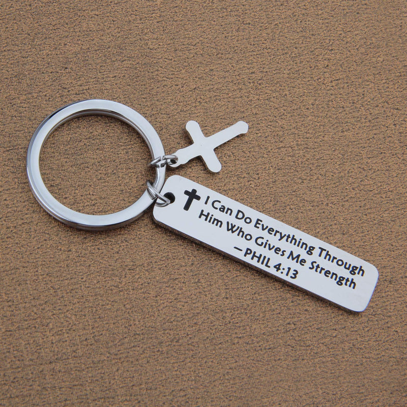 [Australia] - LQRI Christian Gifts I Can Do Everything Through Him Who Gives Me Strength Philippians 4:13 Keychain Christian Jewelry Gifts (silver) 