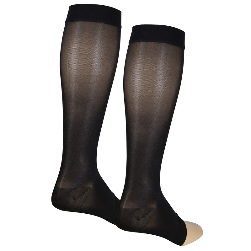 [Australia] - NuVein Sheer Compression Stockings, 15-20 mmHg Support, Fashionable Medium Denier, Knee High, Open Toe, Black, Large Large (1 Pair) 