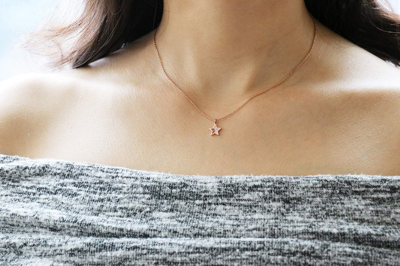 [Australia] - Soulink Dainty Cute Cosmic Silver Star Gold Star Necklace Yellow Gold 