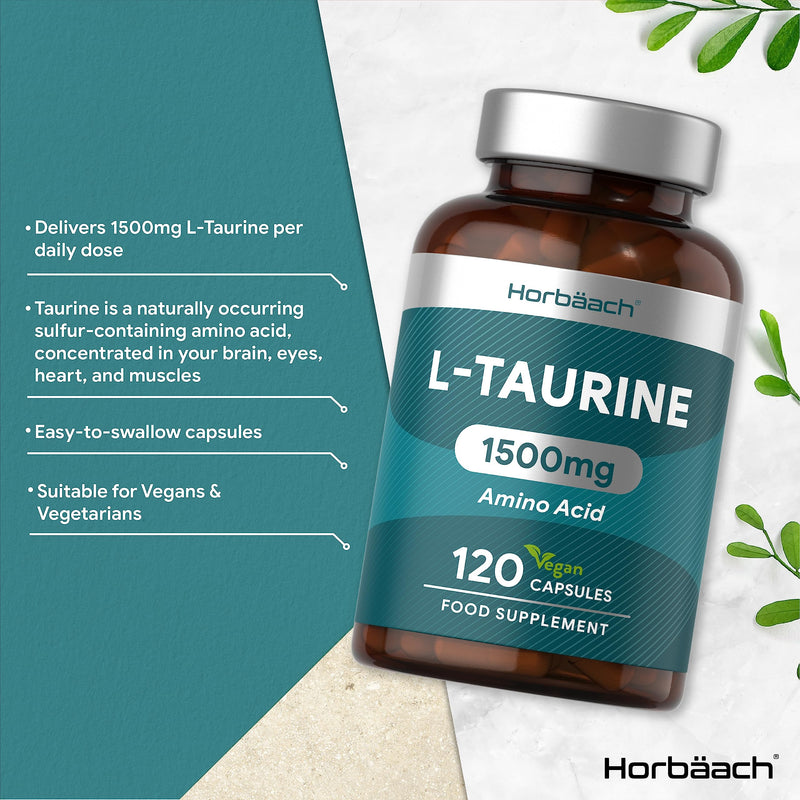 [Australia] - L-Taurine Supplement | 1500mg | 120 Vegan Capsules | Amino Acid | by Horbaach 