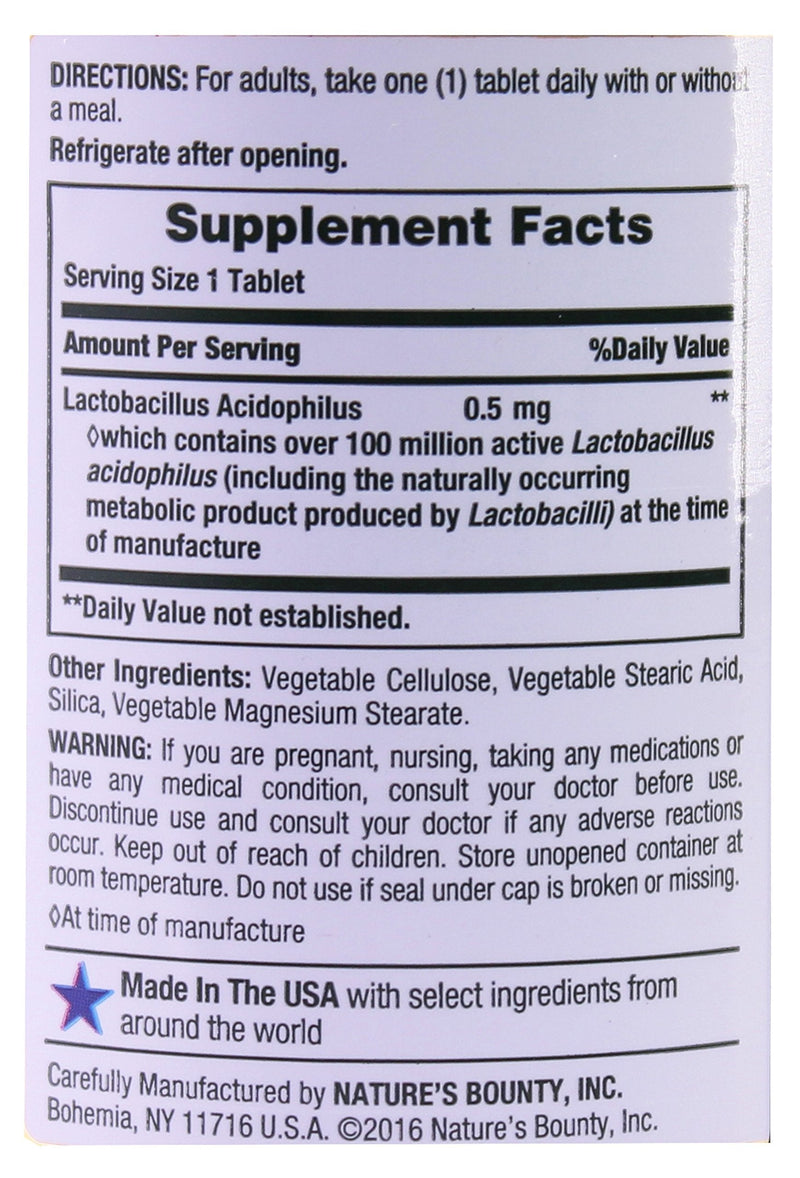 [Australia] - Nature’s Bounty Acidophilus Probiotic, Daily Probiotic Supplement, Supports Digestive Health, 1 Pack, 120 Tablets 120 Count 