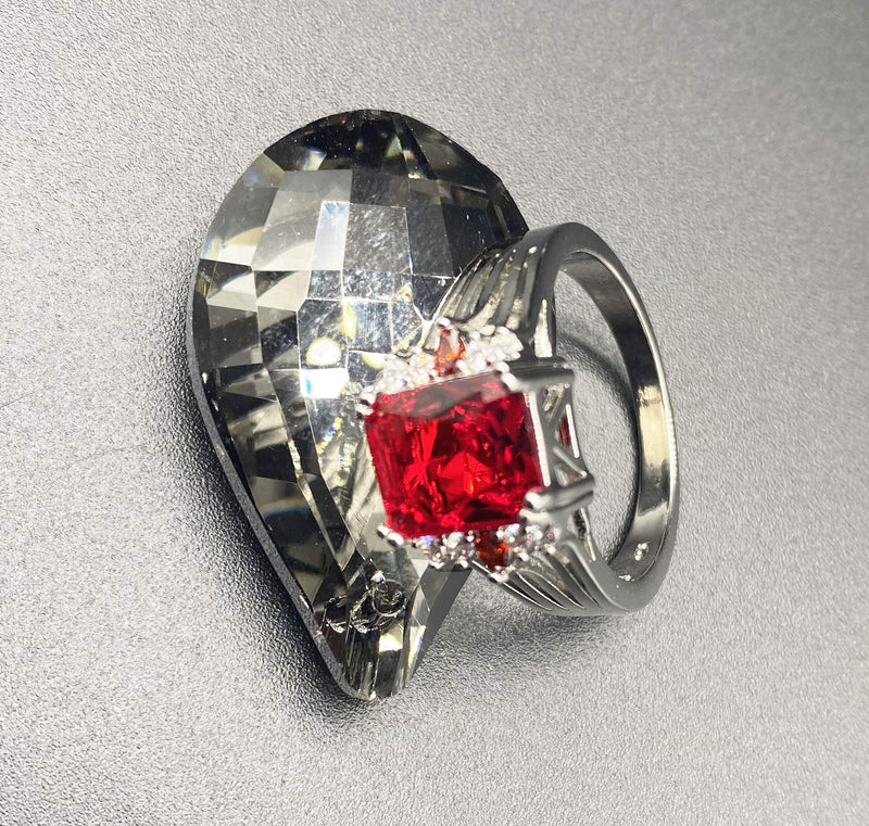 [Australia] - 6 Colors Square Crystal Rings for Women Size 6-10 - S925 Silver Plated Cubic Zirconia Jewelry Red 