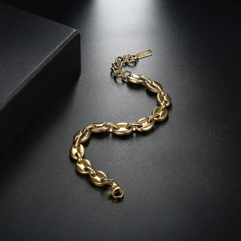 [Australia] - Dochais 18K Gold Plated Chain Bracelet for Women, Twisted Double Rope Chain/ Coffee Bean Chain/ Paperclip Oval Link/ U Chain Handmade Bracelet for Women Girls A: Chunky Coffee Bean Chain 