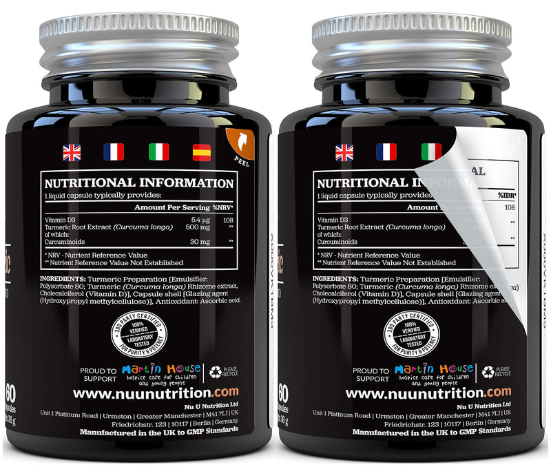 [Australia] - Turmeric Curcumin Capsules (Liquid) with Vitamin D | 185 More Bioavailability NovaSOL� Curcumin | High Strength Vegetarian Premium Liquid Turmeric Curcumin not Tablets Made in The UK 