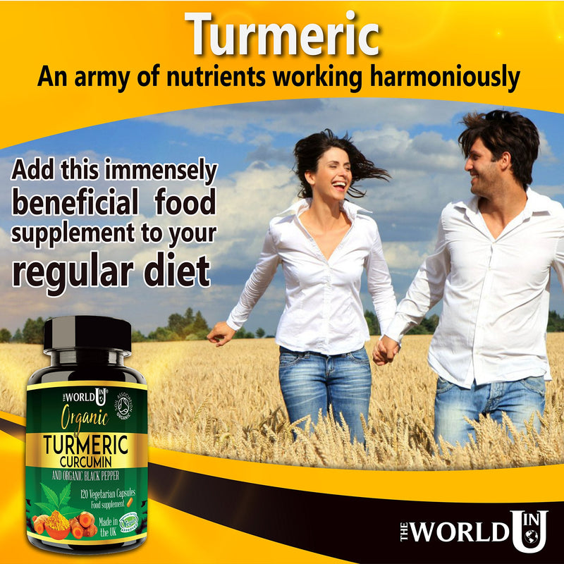 [Australia] - Ultra Pure Organic Turmeric Curcumin and Organic Black Pepper Capsules High Strength Food Supplement 120 Veg Capsules Soil Association Organic Certified and Vegetarian Society Approved - Made in UK 