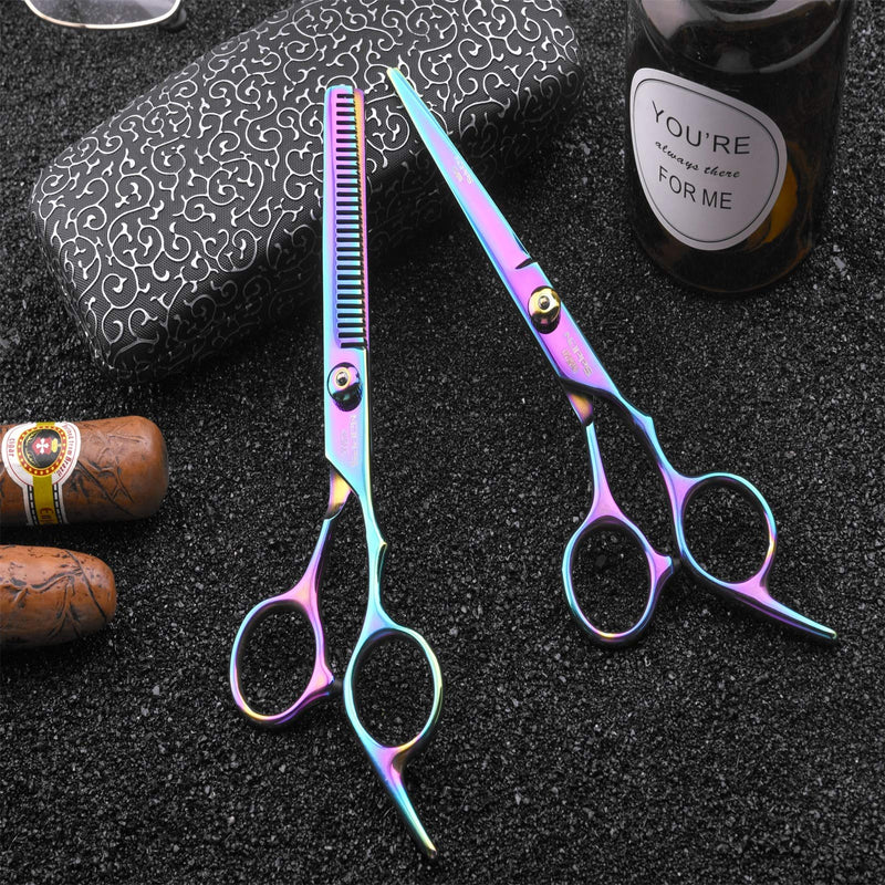 [Australia] - 8 Pcs Hair Cutting Scissors Kits, 6" Stainless Steel Hairdressing Shears Set Professional Barber Set Thinning/Texturizing Scissors Pet Grooming Scissor Razor Comb Clip for Home Salon (Scissor Suit) 8 Count (Pack of 1) 