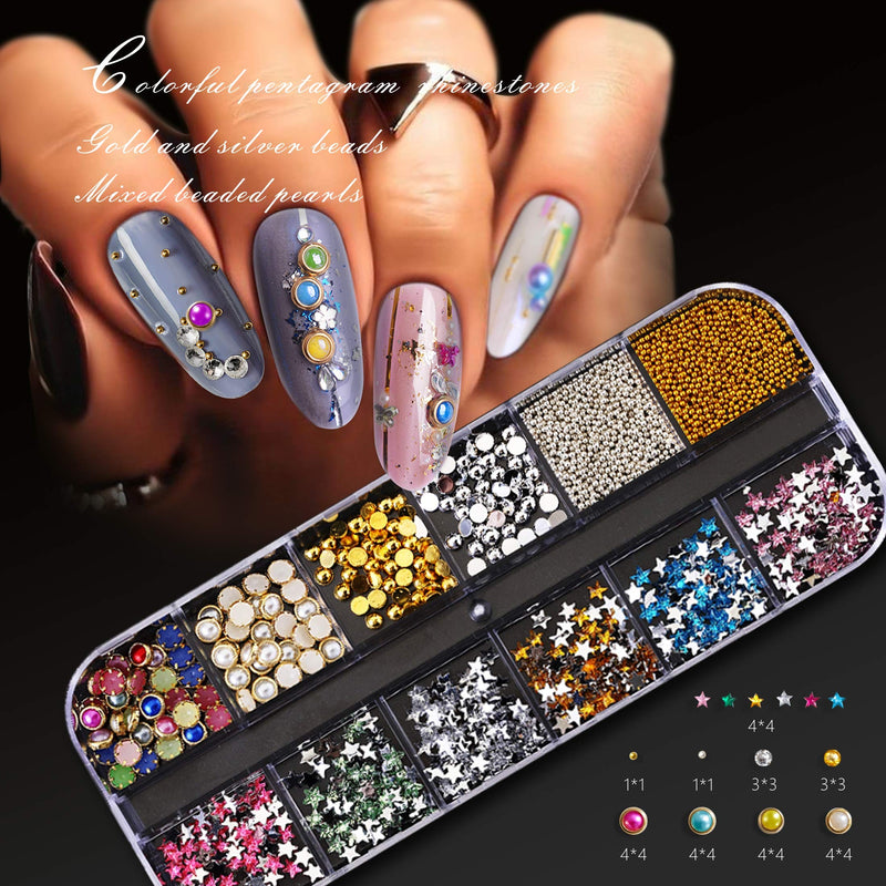 [Australia] - Nail Art Gems and Rhinestones, Nail Art Supplies Design Kit, Nail Stickers for Acrylic Nails, Nail Jewelry and Decorations, 6 Box of 72 Types, and Nail Accessories with Finger Separator, Tweezers etc 