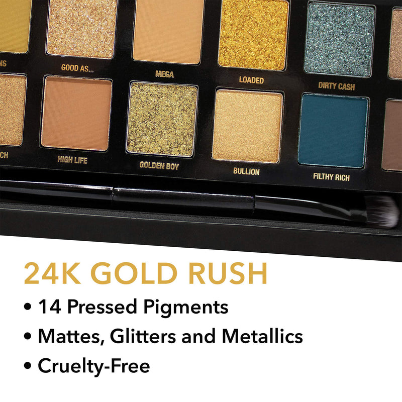 [Australia] - W7 24K Gold Rush Pressed Pigment Palette - 14 Standout Gold Colours - Flawless Long-Lasting Glam Makeup 