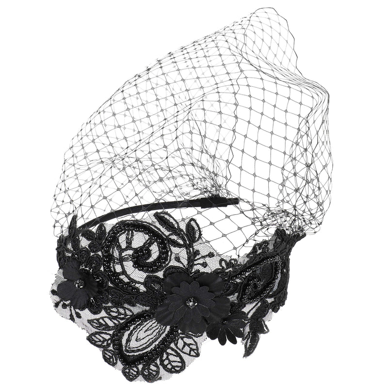 [Australia] - BABEYOND Bridal Wedding Veil Fascinator Mesh Lace Headband Tea Party Fascinator Black 