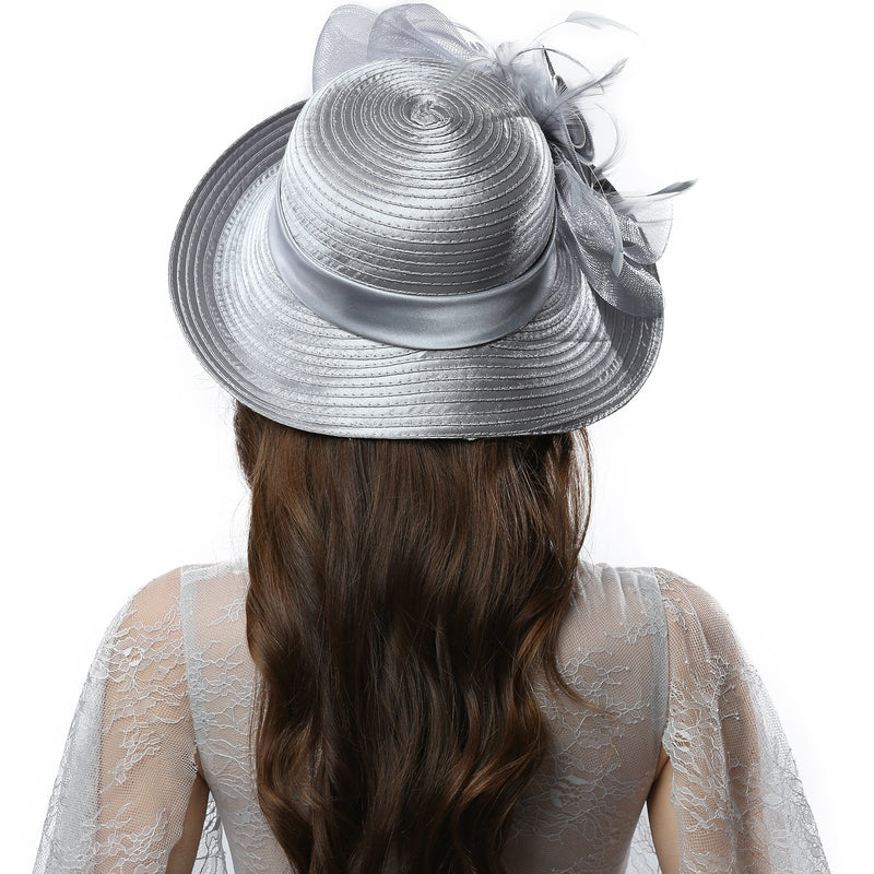 [Australia] - Janey&Rubbins Women Kentucky Derby Church Wedding Fascinators Cloche Bucket Bowler Hat Silver 