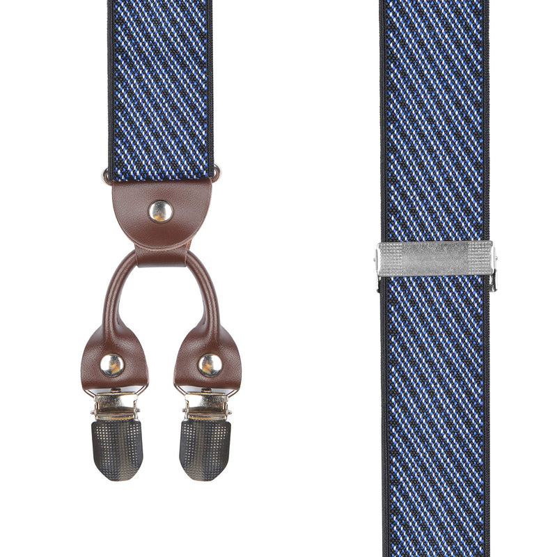 [Australia] - Mens Suspenders Suit Brace Y-back Leather Heavy Duty Suspender with 6 Metal Clip Blue Stripe 