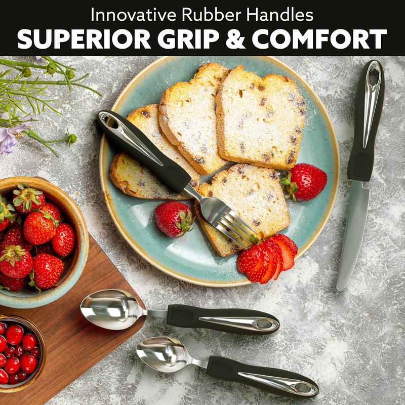 [Australia] - iMedic - Comfort Grips Cutlery - Disability Eating Aids - Great for The Elderly, Disabled or Those Suffering with Tremors and Trembling Hands - Ergonomic, Contoured Design - (1x Set, Silver/Black) Single 