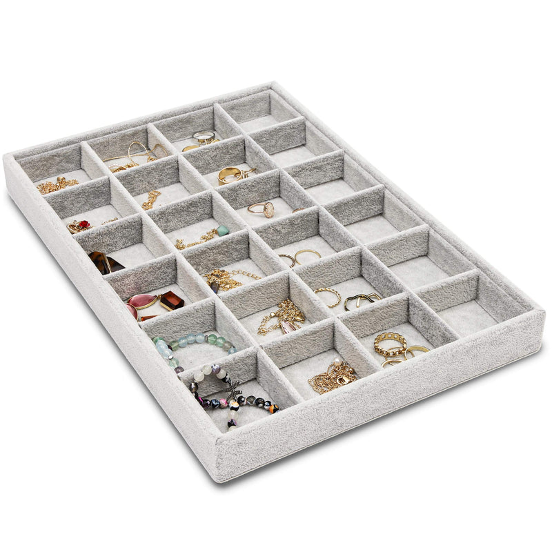 [Australia] - 24 Grid Stackable Jewelry Tray (13.5 x 9.5 Inches, Grey Velvet) 