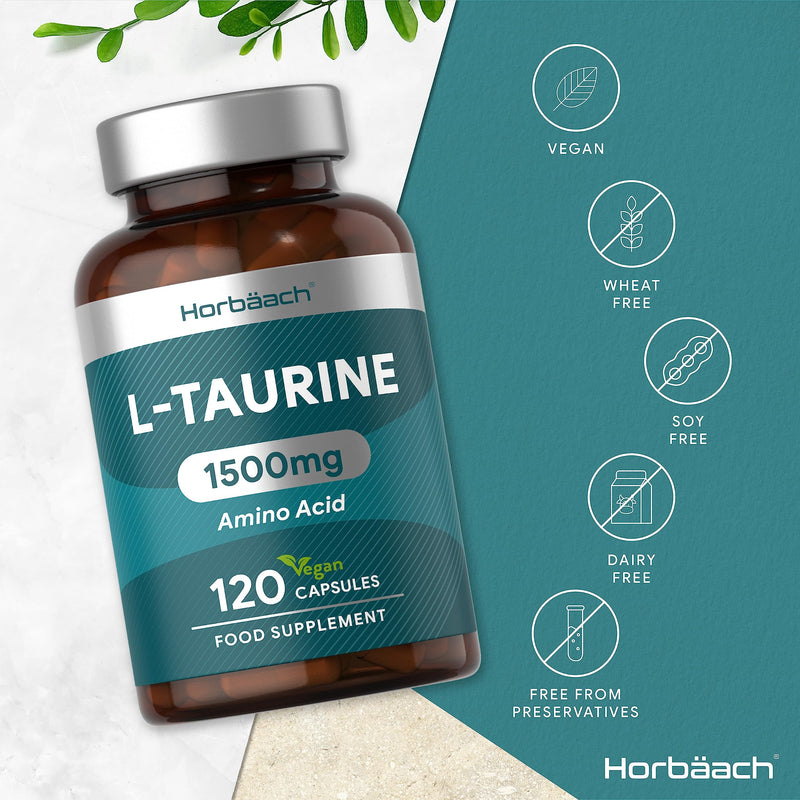 [Australia] - L-Taurine Supplement | 1500mg | 120 Vegan Capsules | Amino Acid | by Horbaach 