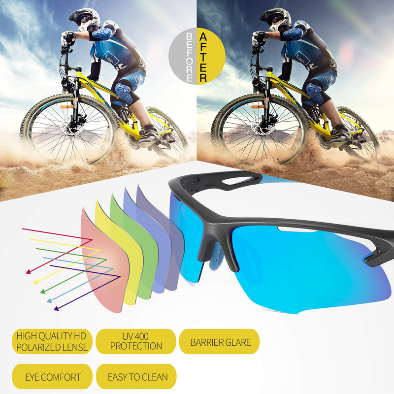 [Australia] - Polarized Men Sports Sunglasses -UVA/UVB Protection -TR90 Unbreakable Frame - Perfect for Cycling Climbing Running Blue 