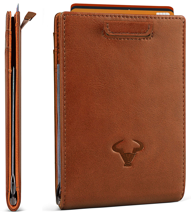 [Australia] - Slim Wallet Front Pocket,BULLIANT Money Clip Minimal Bifold Wallet For Men 10 Cards 3.1"x4.5", Pull-tap Access,RFID Blocking Brown1626 Alaska 