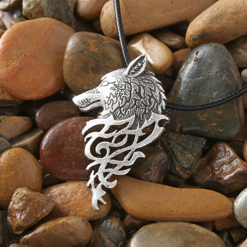 [Australia] - HAQUIL Wolf Necklace - Metal Alloy, Spirit Wolf Head Pendant - PU Leather Cord - Teen Wolf Merchandise 2 