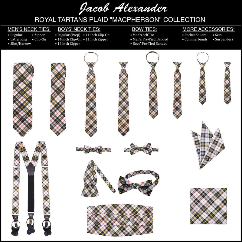 [Australia] - Jacob Alexander Boys' Royal Tartans Plaid 14-inch Zipper Neck Tie Black/White 